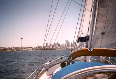 Sailing towards Seattle skyline