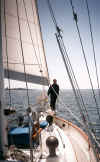 Sara on bowsprit