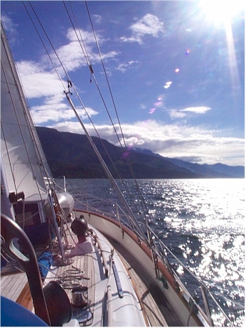 Flying through the water and sun in Johnstone Strait