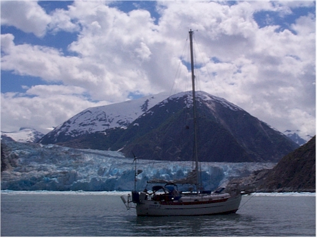 Jenny P posing in from of Sawyer Glacier.